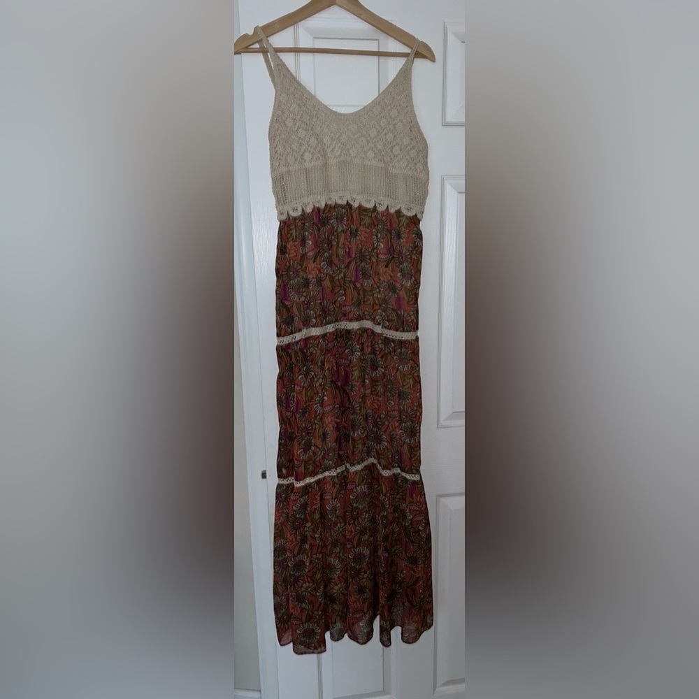 Hippie crochet floral floor length dress